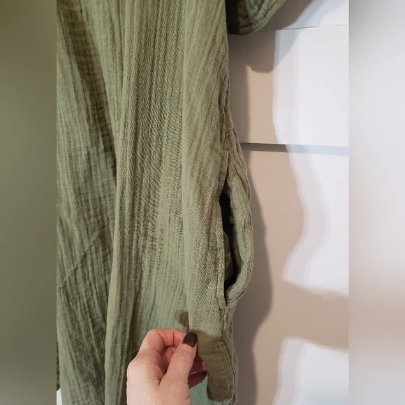 Old Navy Knee Length Dress All Cotton Ruffled V Neck Short Sleeves Olive Large - Picture 4 of 11
